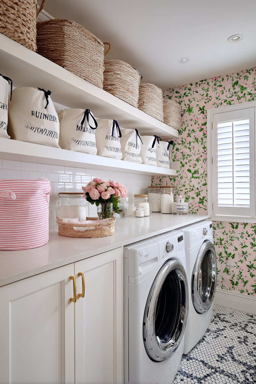 Trellis Wallpaper Laundry Room