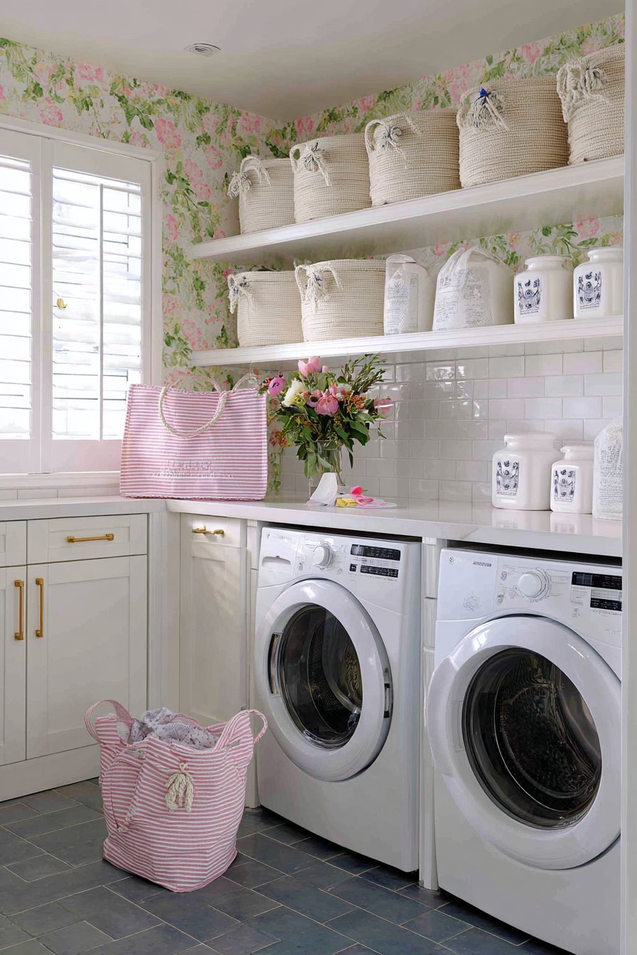 Trellis Wallpaper Laundry Room
