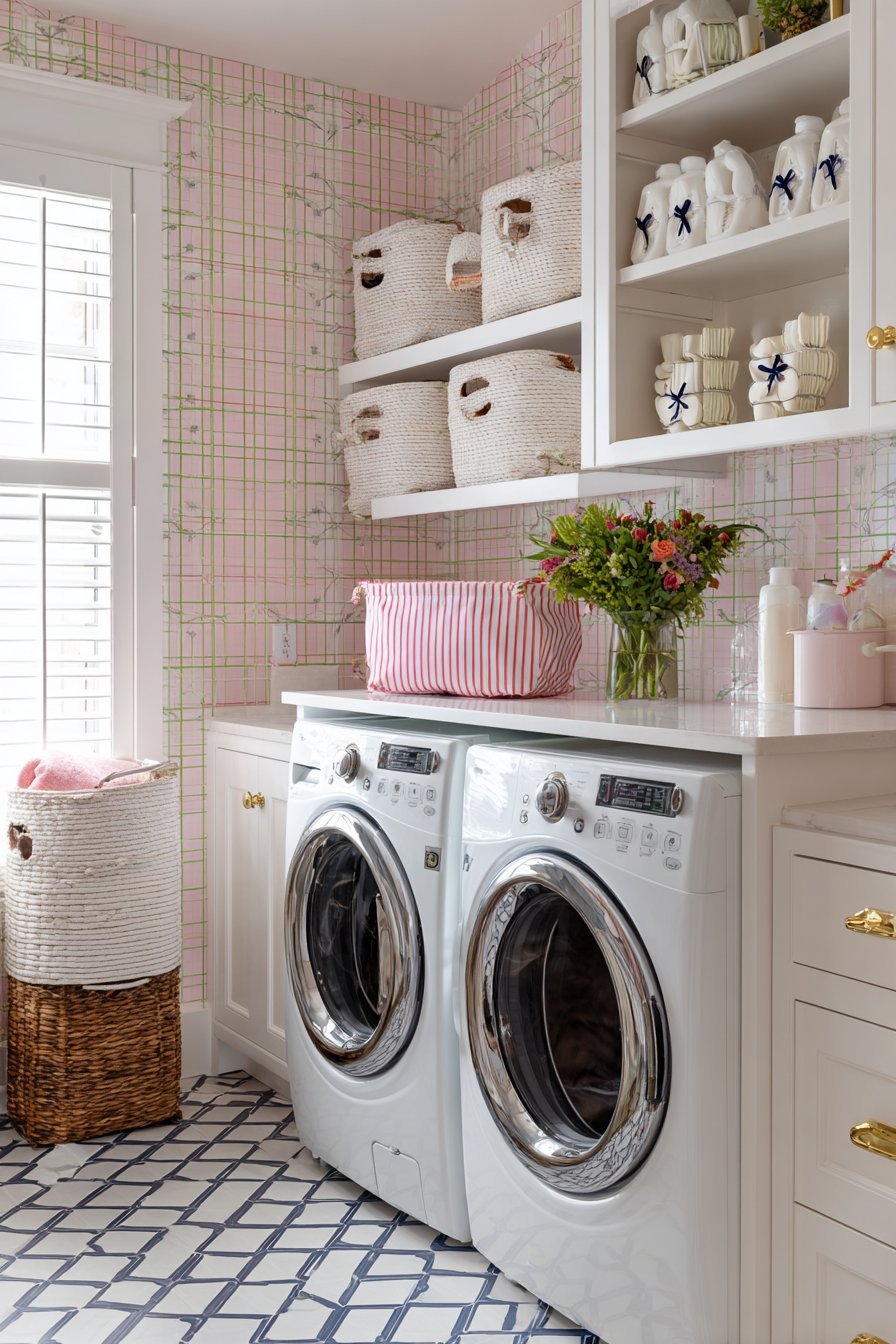 Trellis Wallpaper Laundry Room