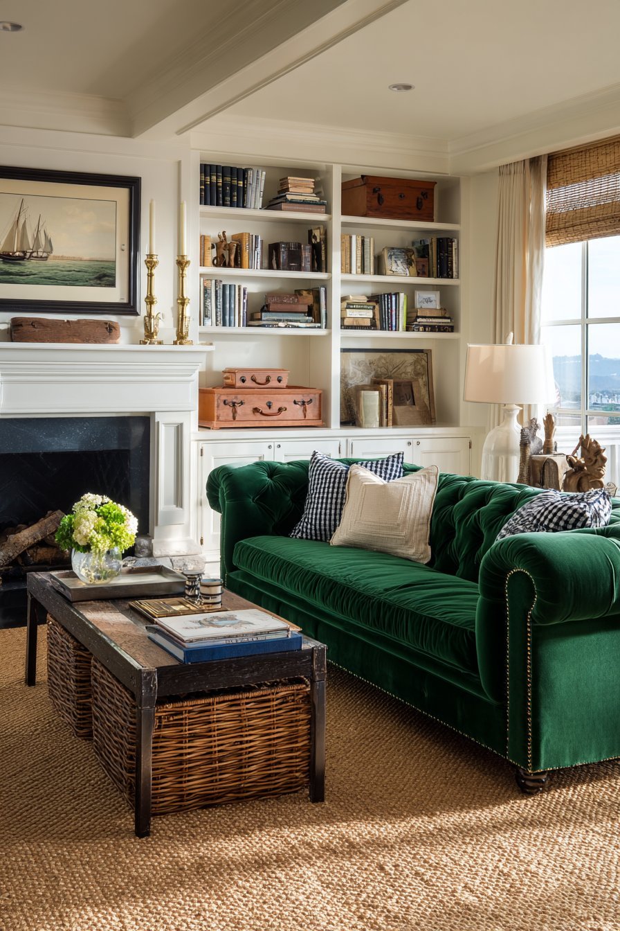 Kelly Green Velvet Living Room