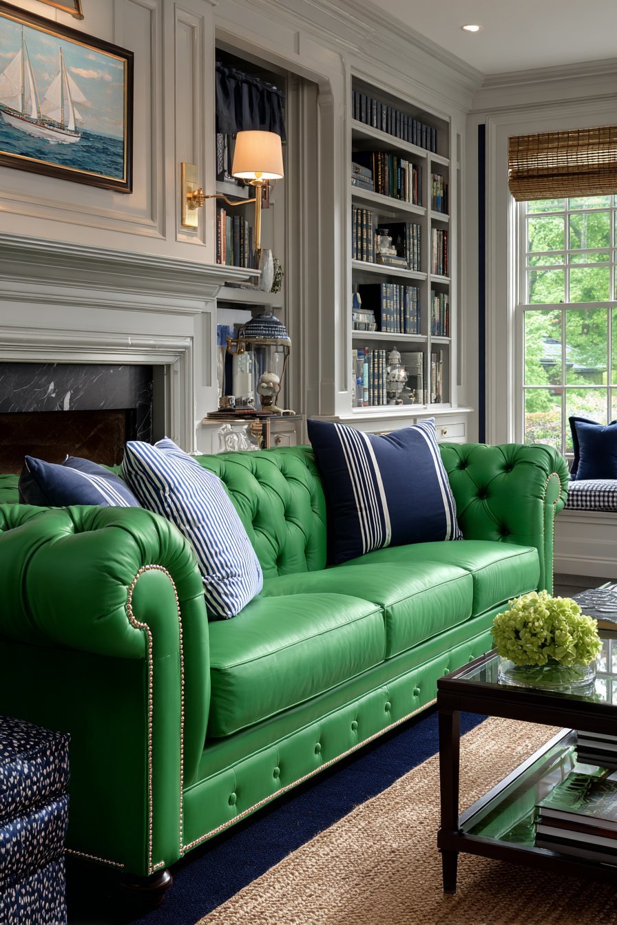 Kelly Green Velvet Living Room
