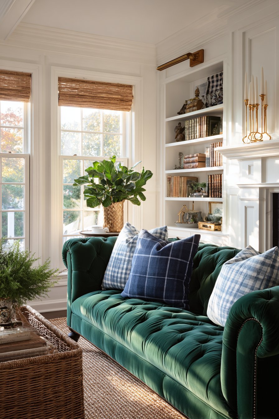 Kelly Green Velvet Living Room