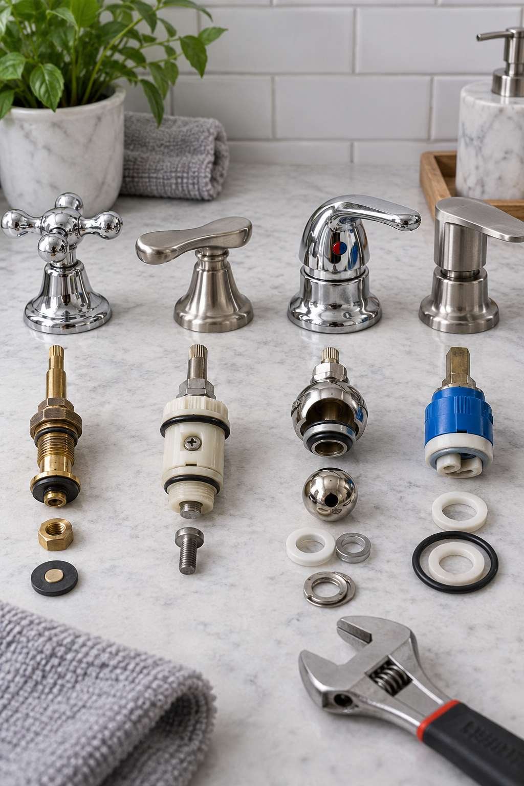 Comparing different bathroom faucet types before repair