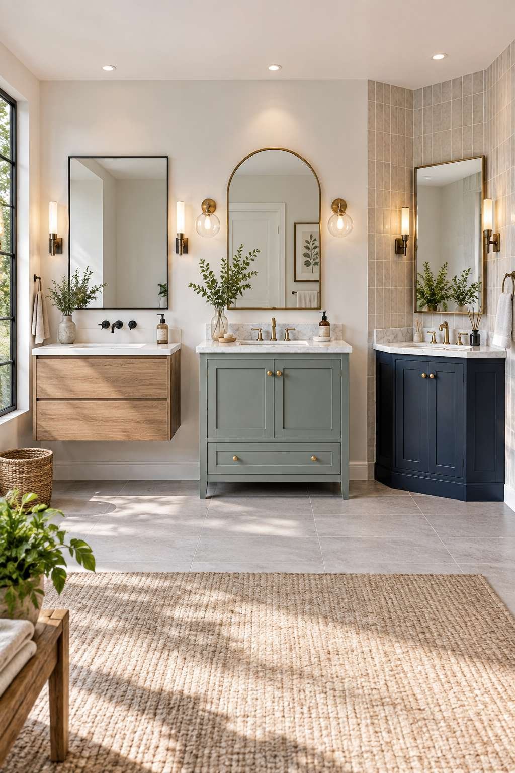 Three bathroom vanity styles displayed together to compare size and shape