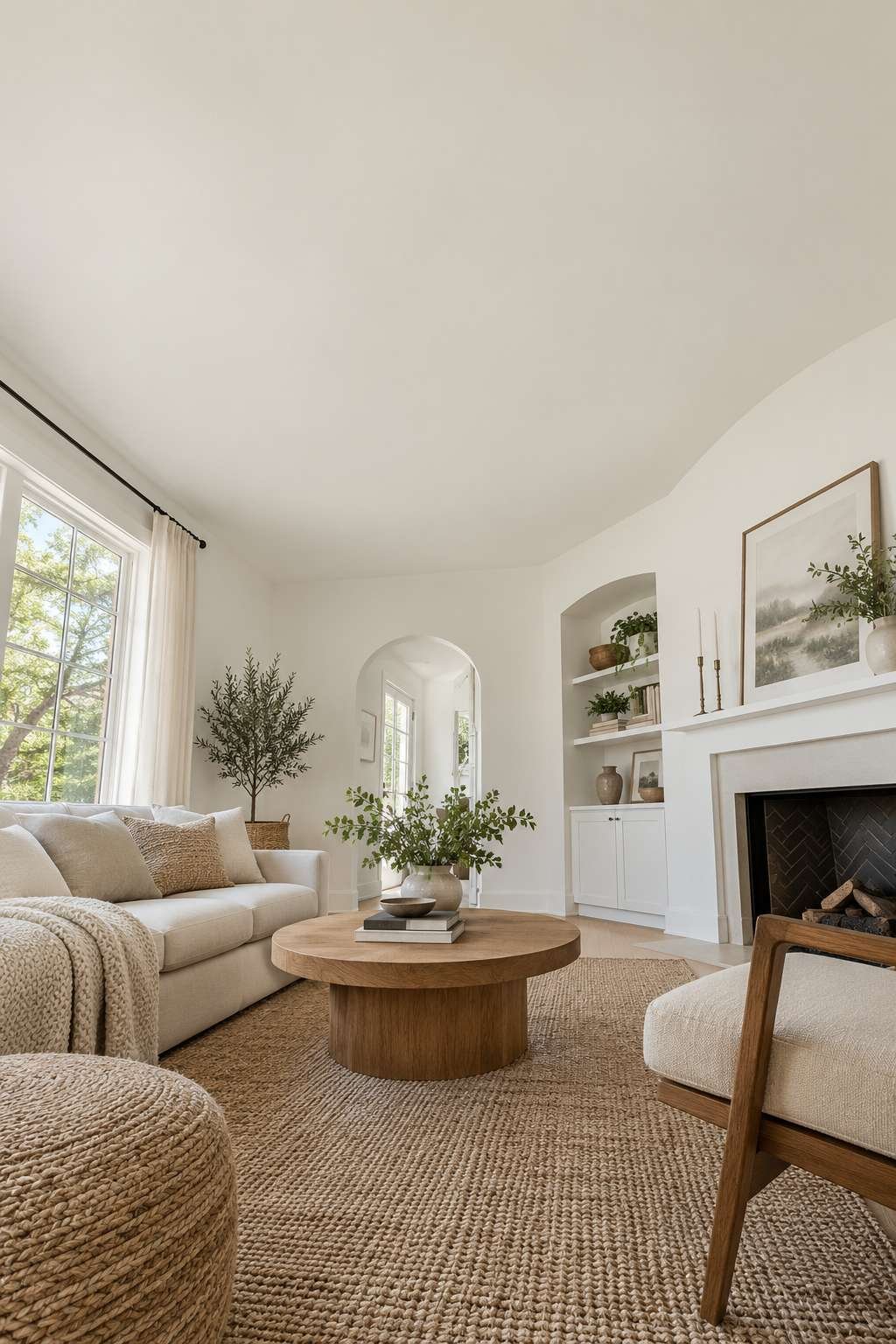 Living room with ceiling painted the same color as the walls