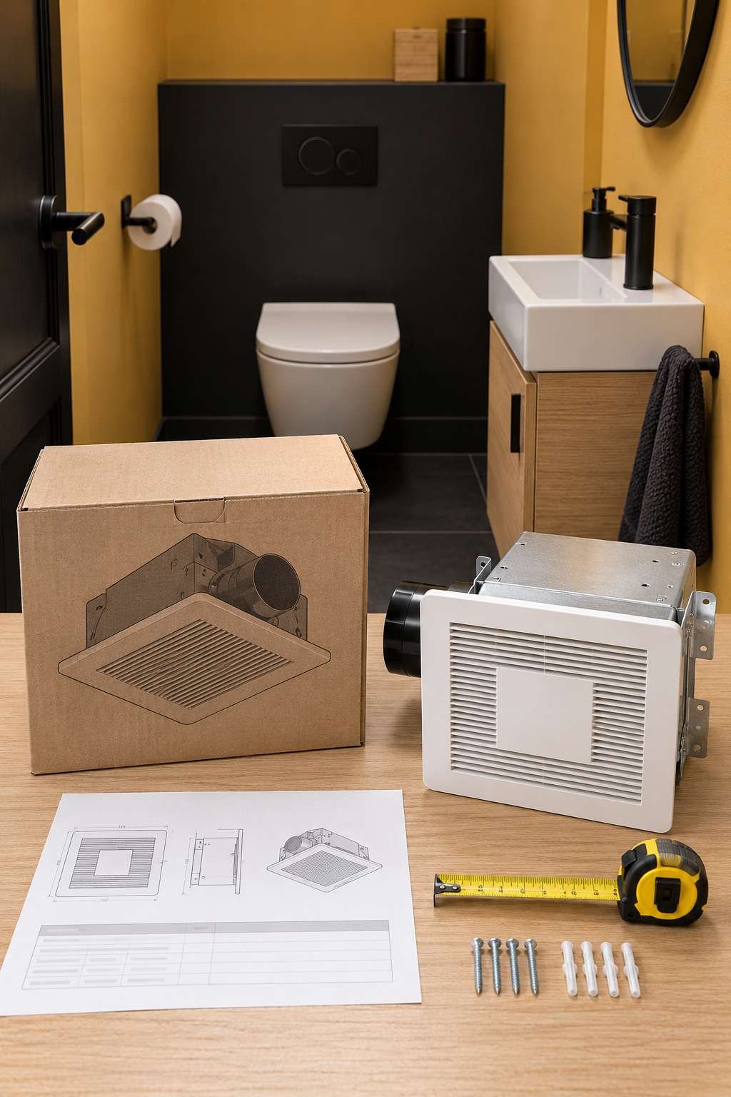 New bathroom exhaust fan being compared for CFM and size