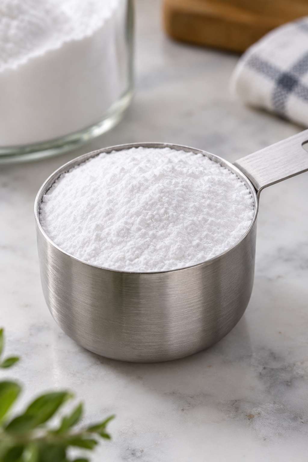 Half-cup measurement of baking soda for laundry