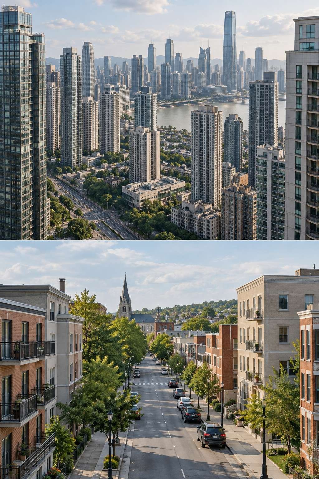 Comparison of apartment buildings in a major city versus a smaller city