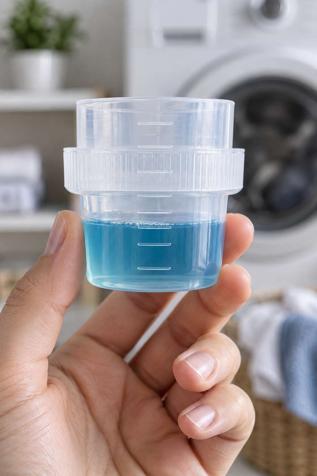 Detergent measuring cap showing multiple fill lines