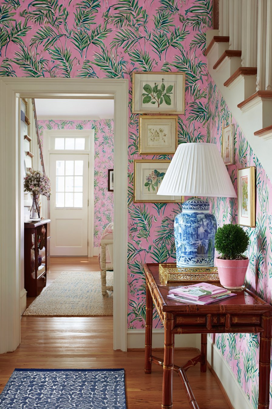 Palm Leaf Wallpaper Hallway