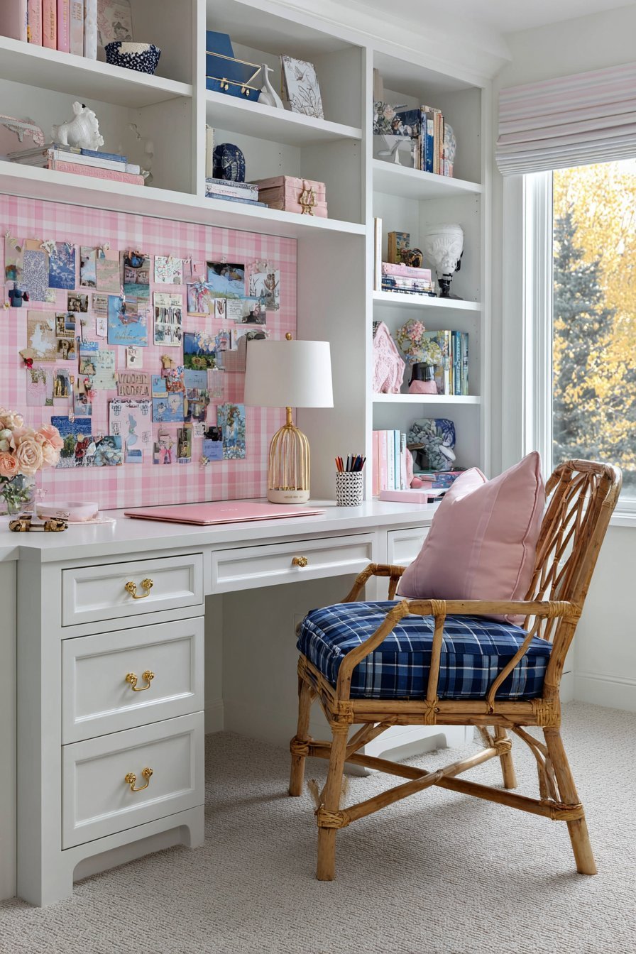 Pink Grasscloth Study Alcove