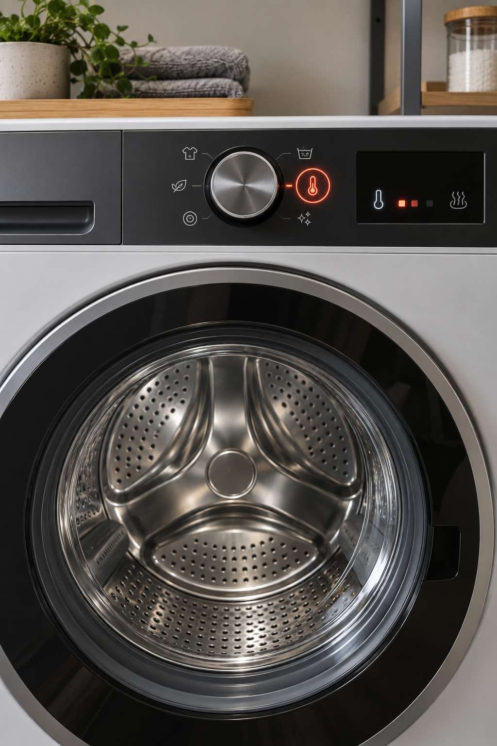 Washing machine set to an empty hot-water cleaning cycle