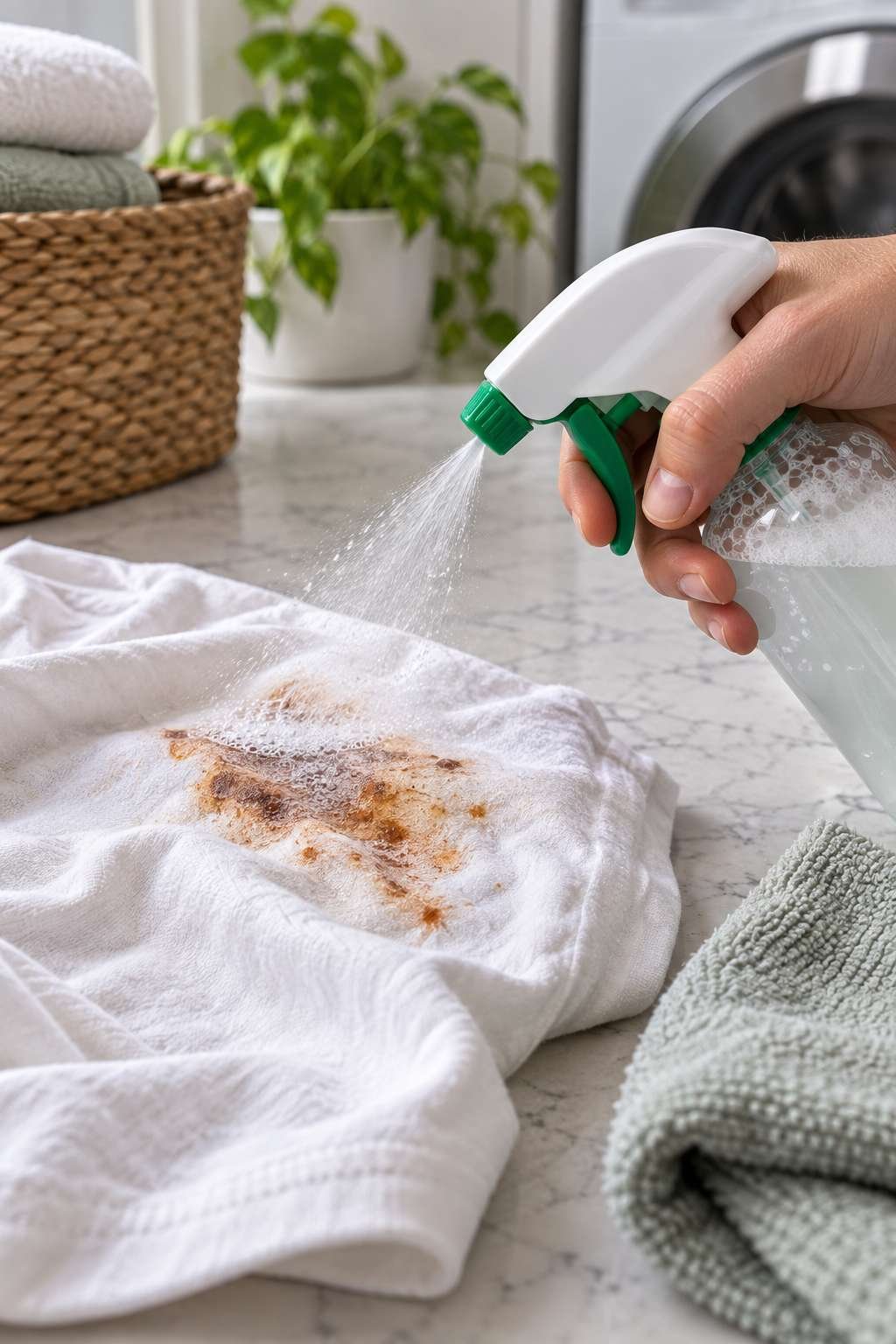 Applying enzyme cleaner to a fabric stain