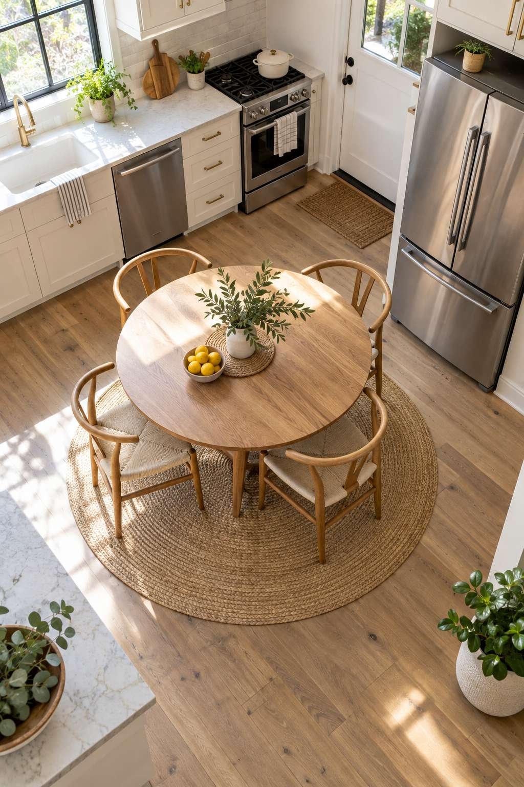 Round kitchen table shape fitting a compact kitchen layout