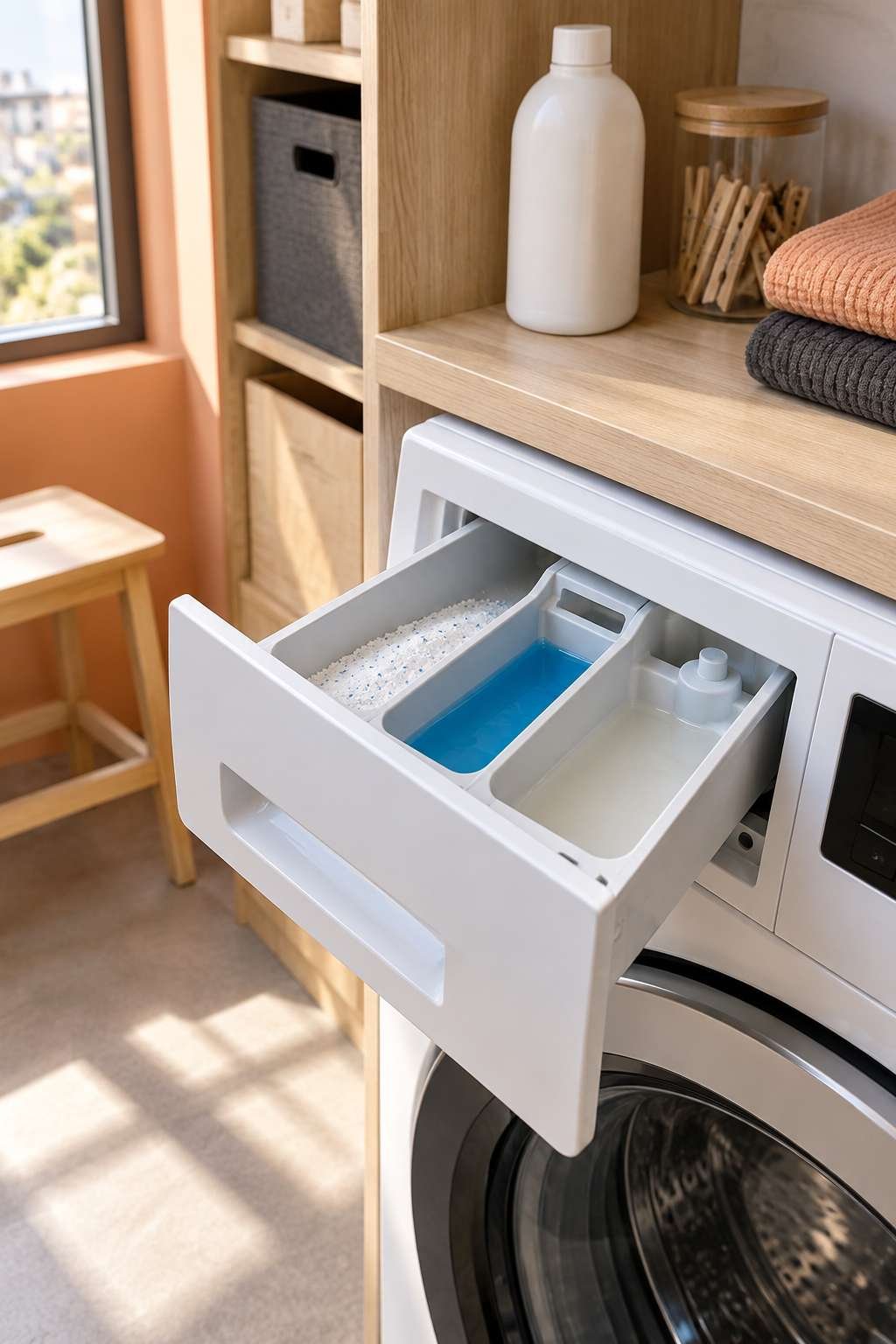 Washing machine dispenser drawer with separate additive compartments