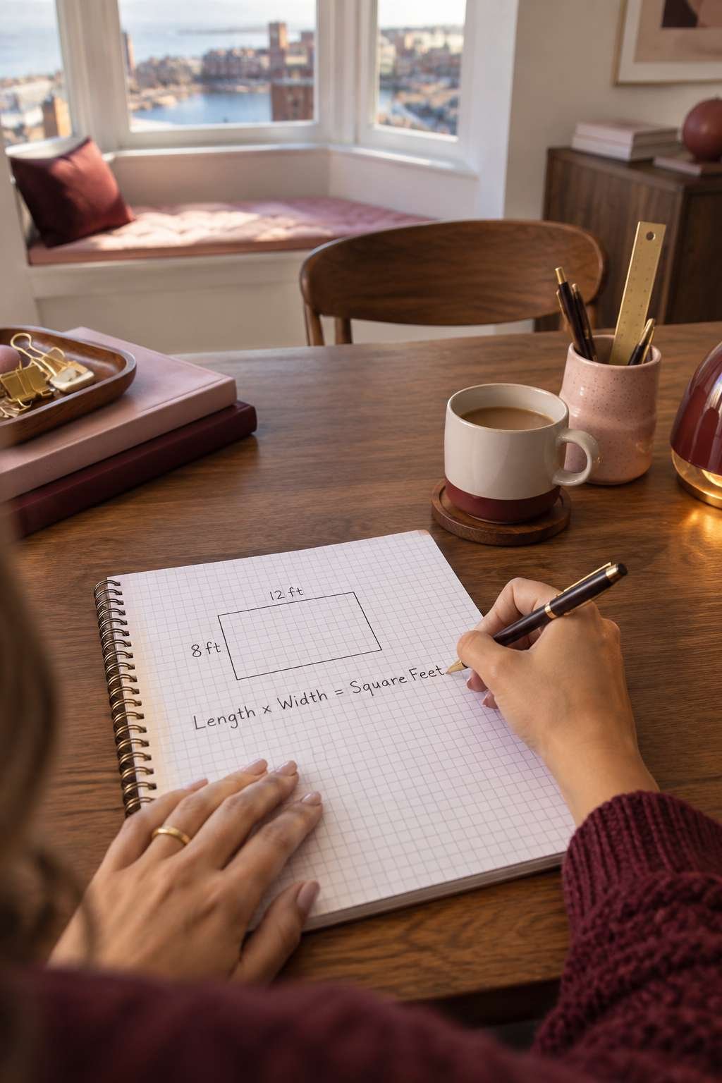 Basic square footage formula written on graph paper