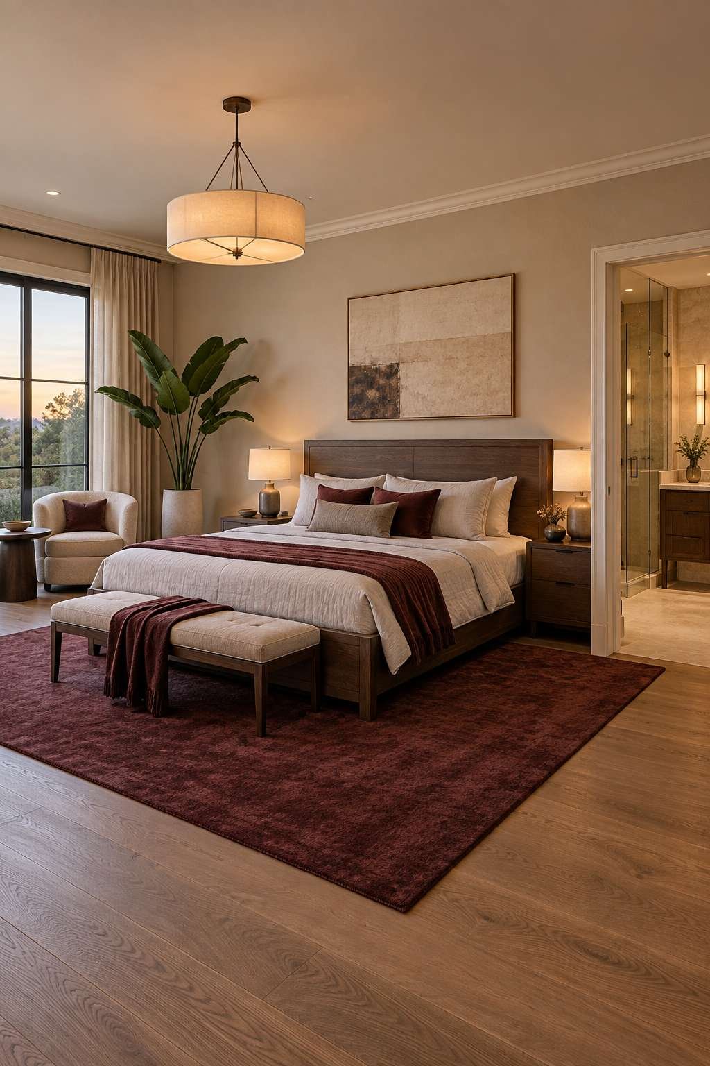 Spacious primary bedroom suite larger than a typical secondary bedroom