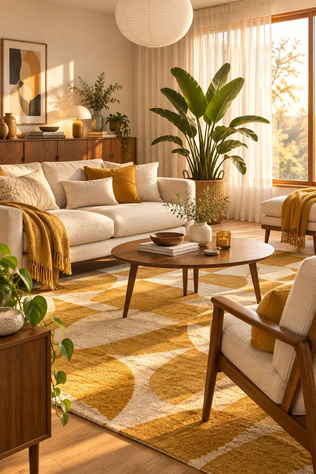Mid-century modern living room showing a cohesive furniture style