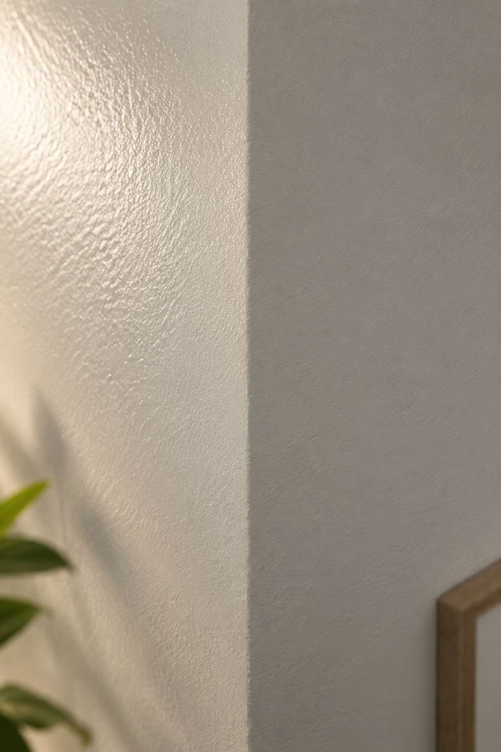  Close-up comparing eggshell and matte paint sheen on a wall