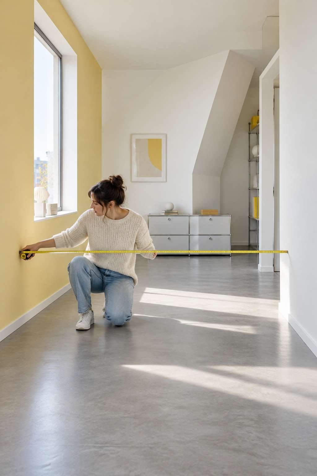 Measuring the length of a rectangular room from wall to wall