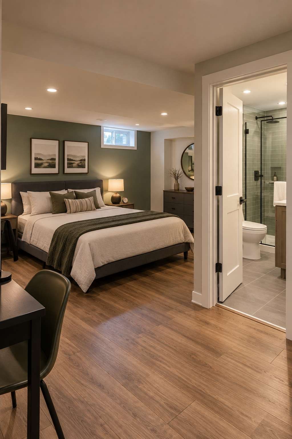 Finished basement guest suite with an attached 3/4 bathroom