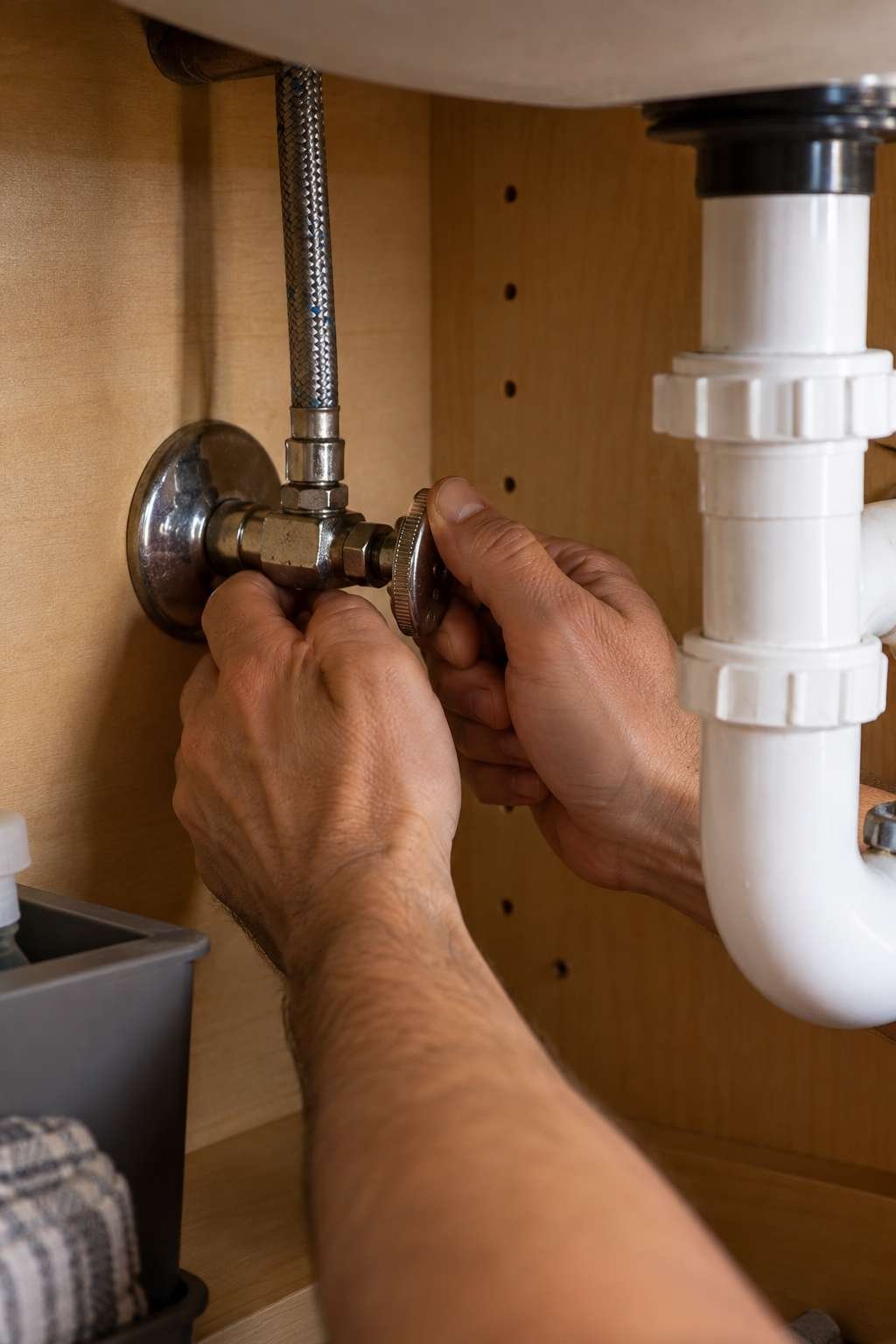 Turning off the water shutoff valve before changing a faucet