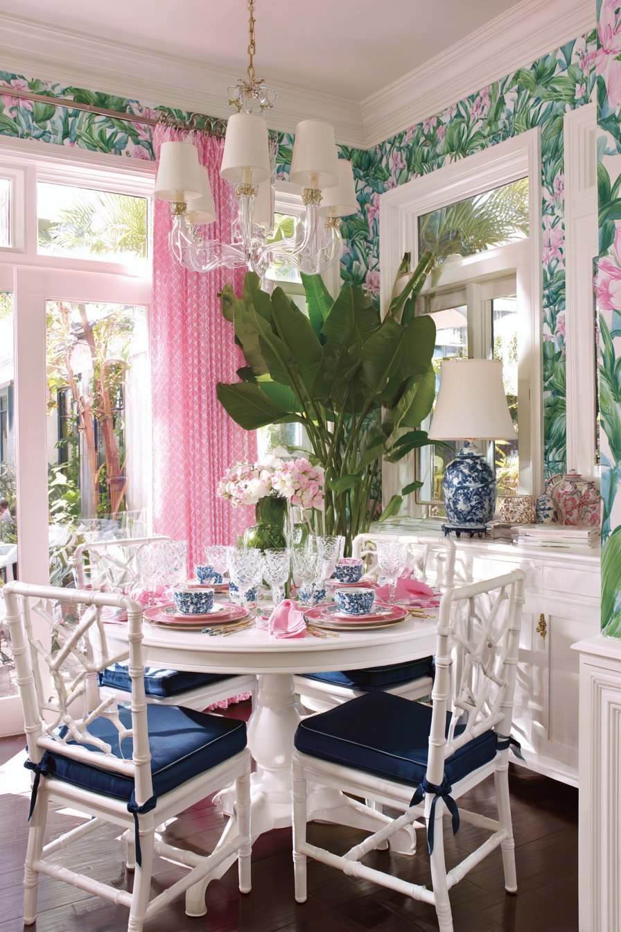 Pink Lily Pattern Dining Room