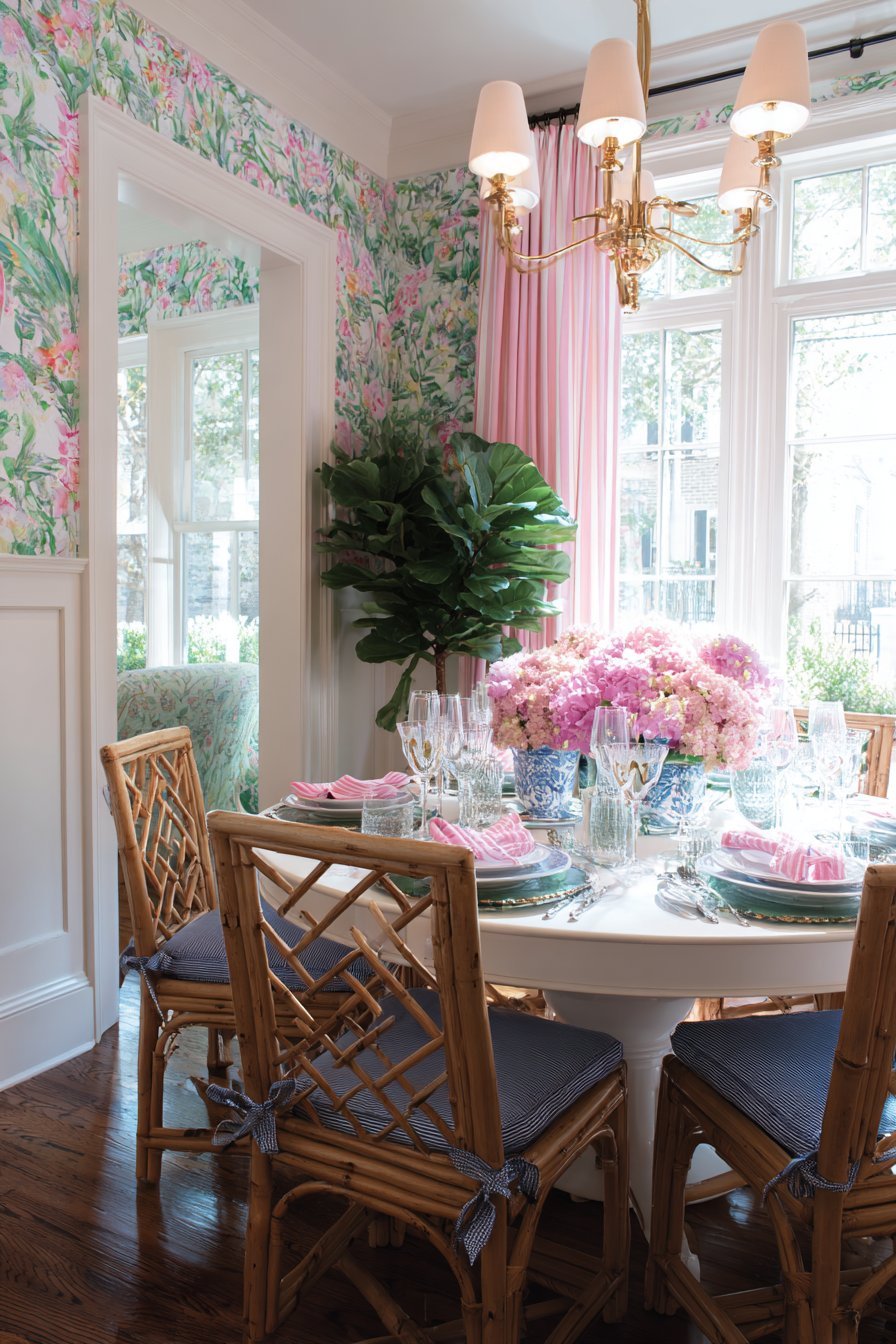 Pink Lily Pattern Dining Room