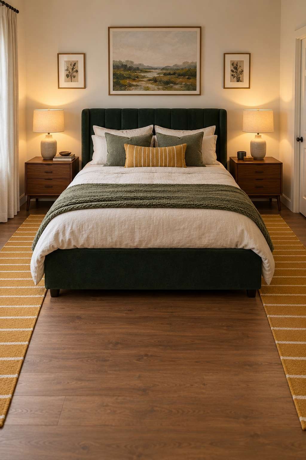Two matching runner rugs placed on either side of a bed