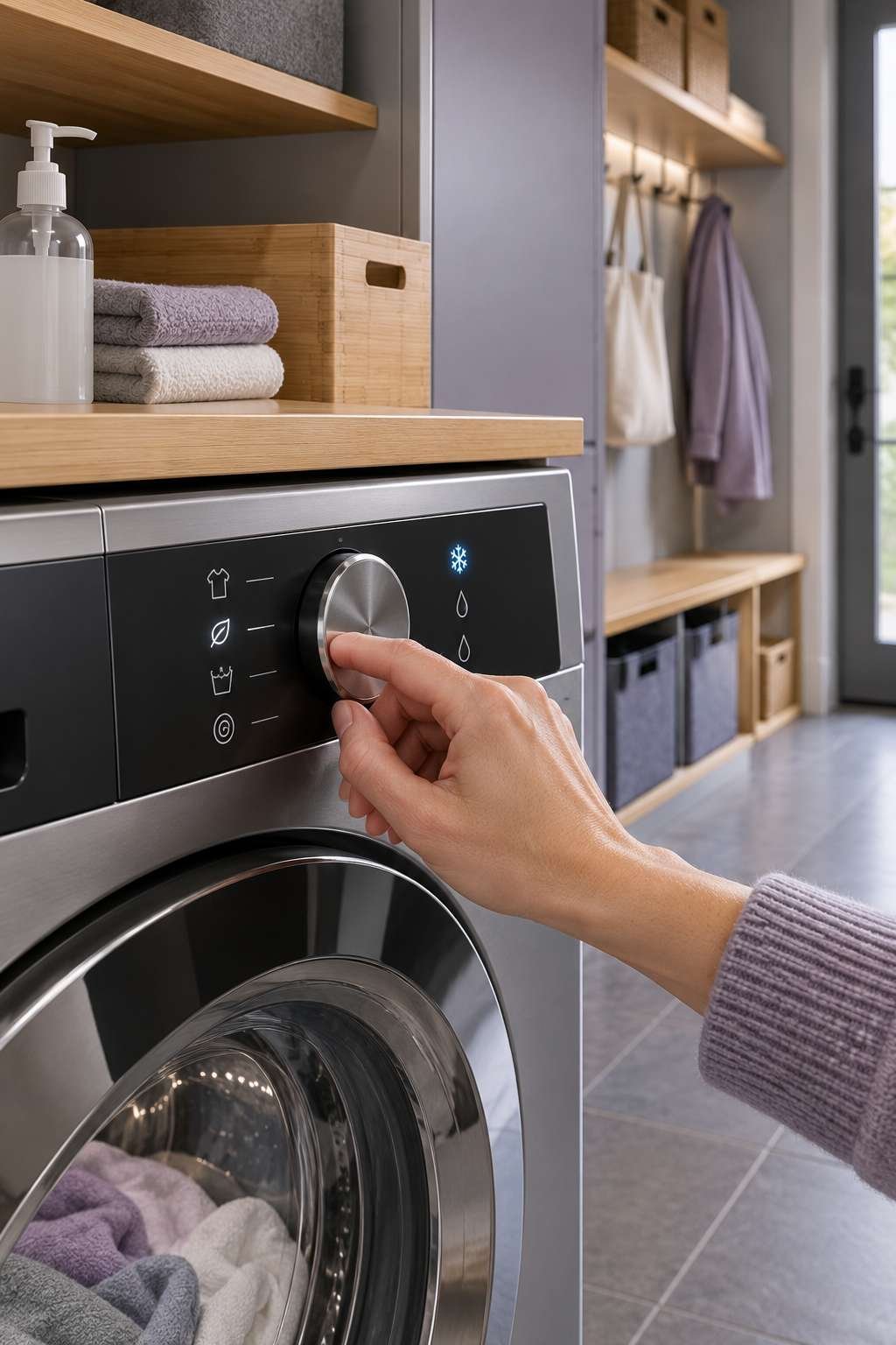 Selecting a delicate cold-water cycle on a washing machine