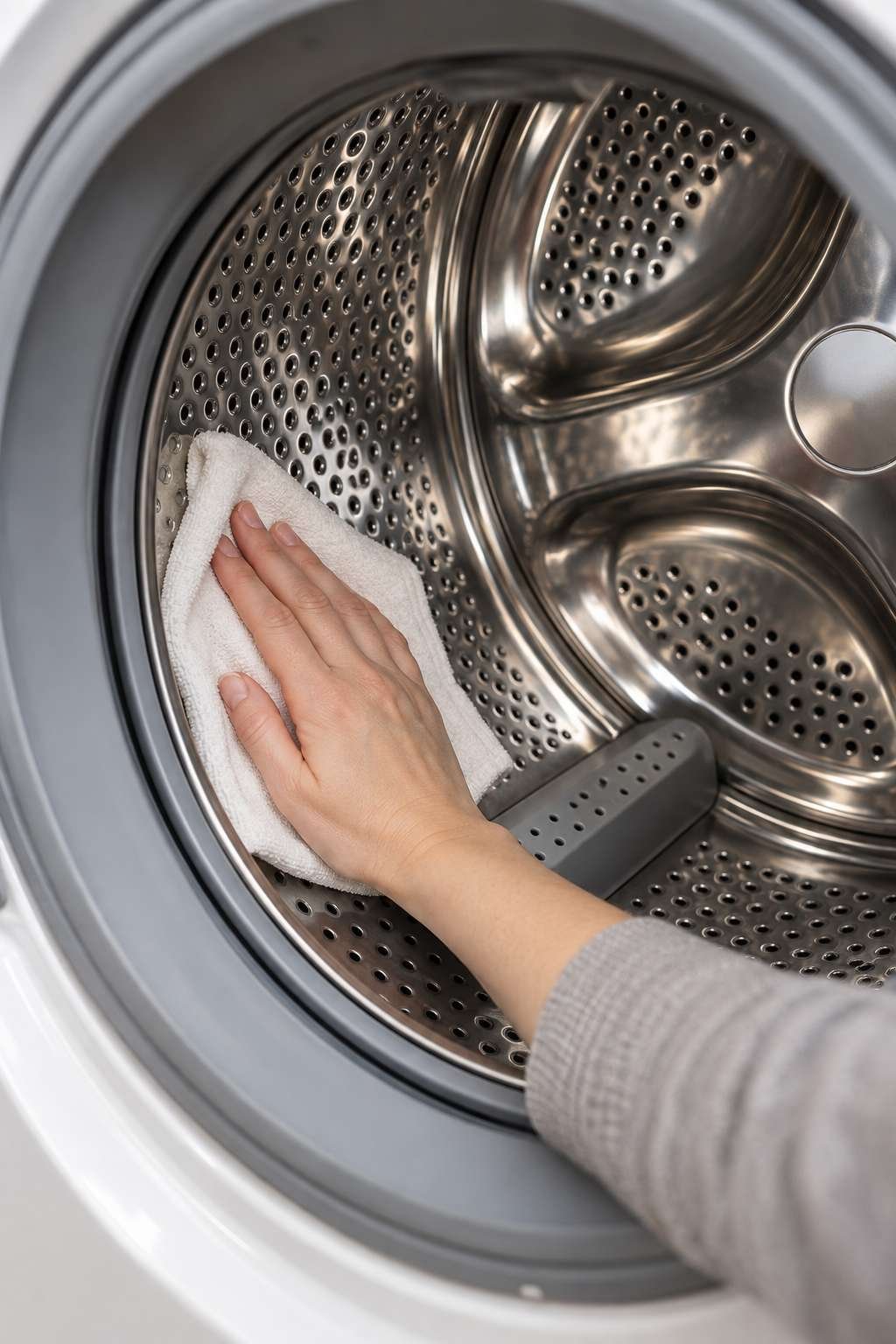 Wiping the interior drum of a washing machine