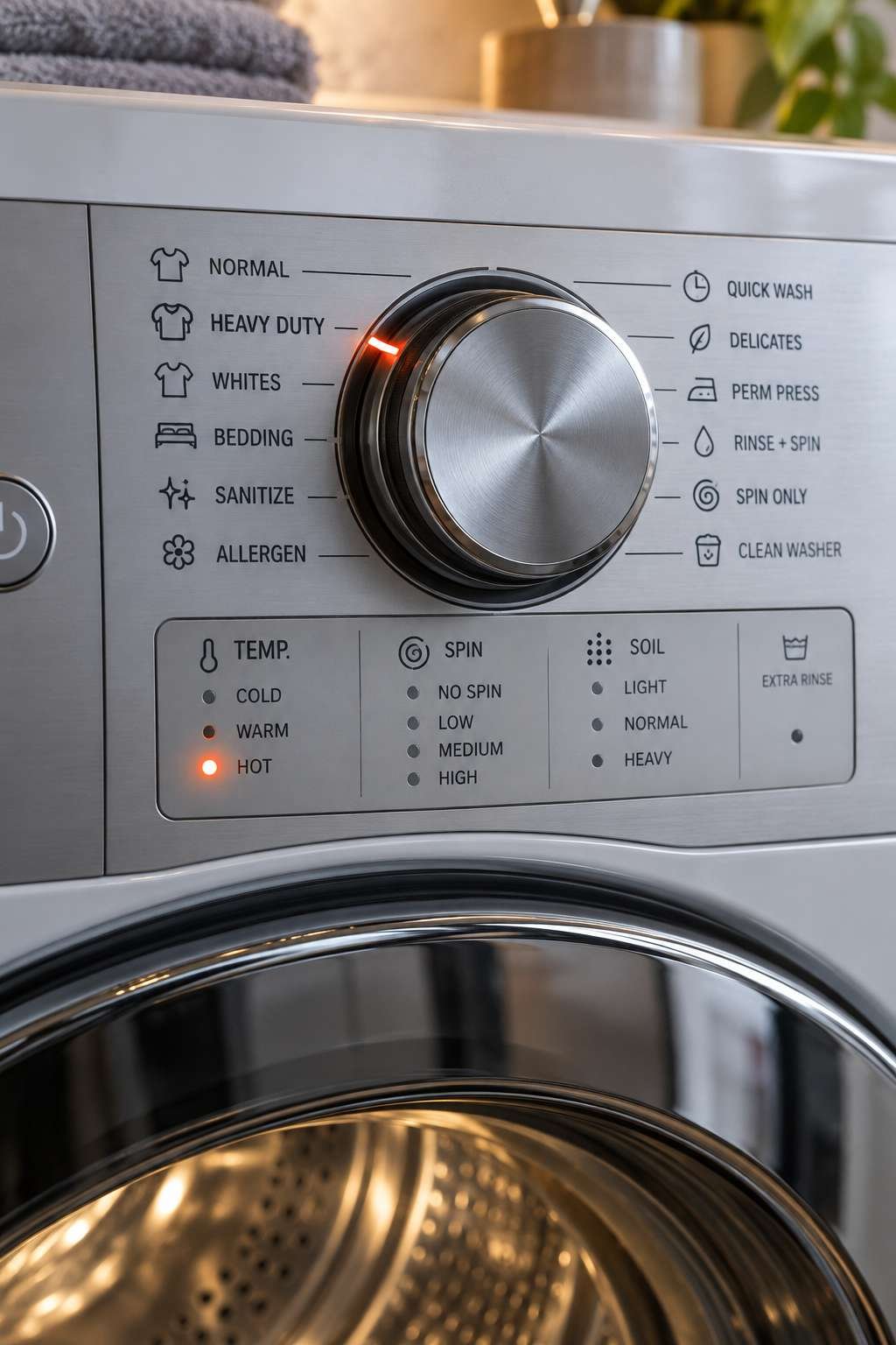 Washing machine set to a heavy-duty hot water cycle