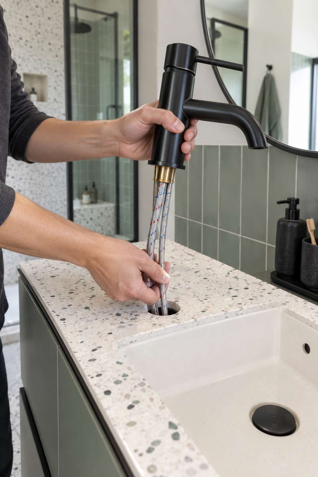 Installing a new bathroom faucet through the sink mounting holes