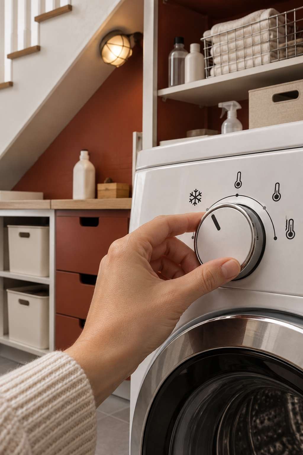 Washing machine dial set to cold water temperature