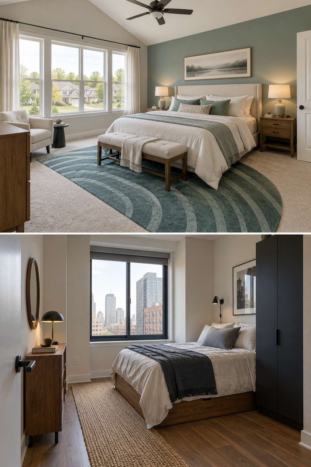 Regional comparison of bedroom size between suburban and urban homes