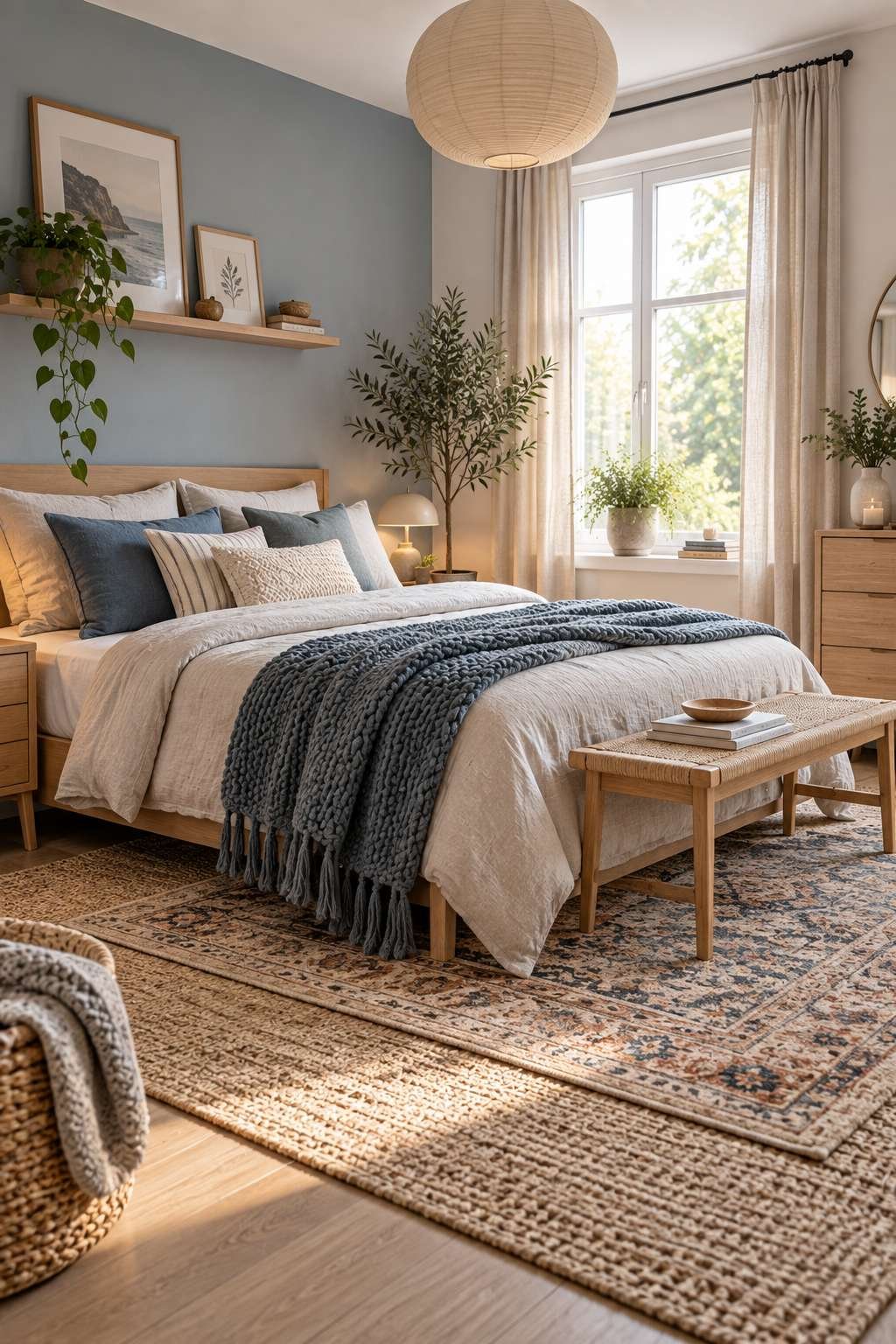 Layered rugs and textiles showing bedroom texture decorating ideas