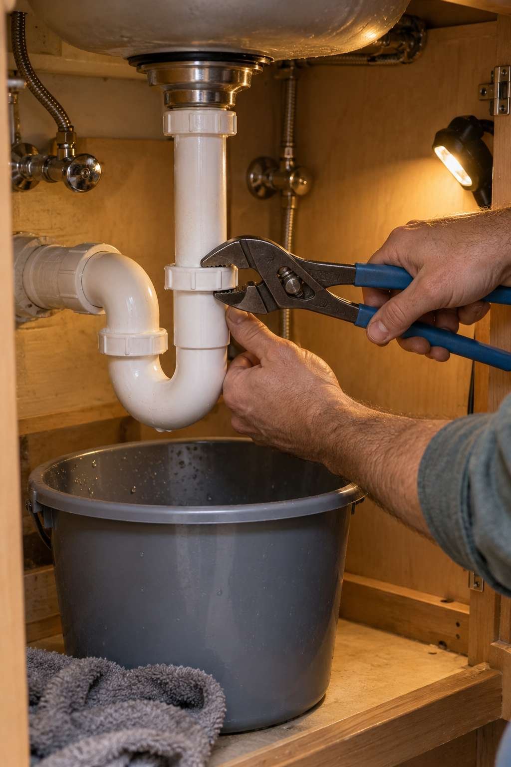Cleaning a bathroom sink P-trap during a deep drain cleaning