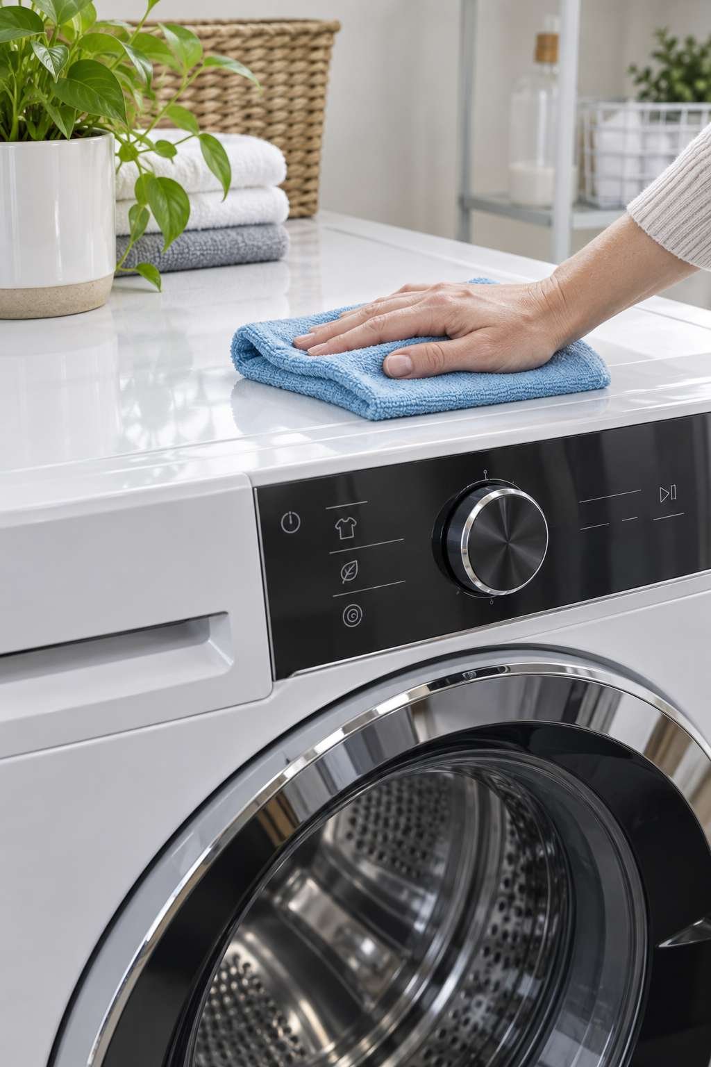 Wiping down the exterior of a washing machine