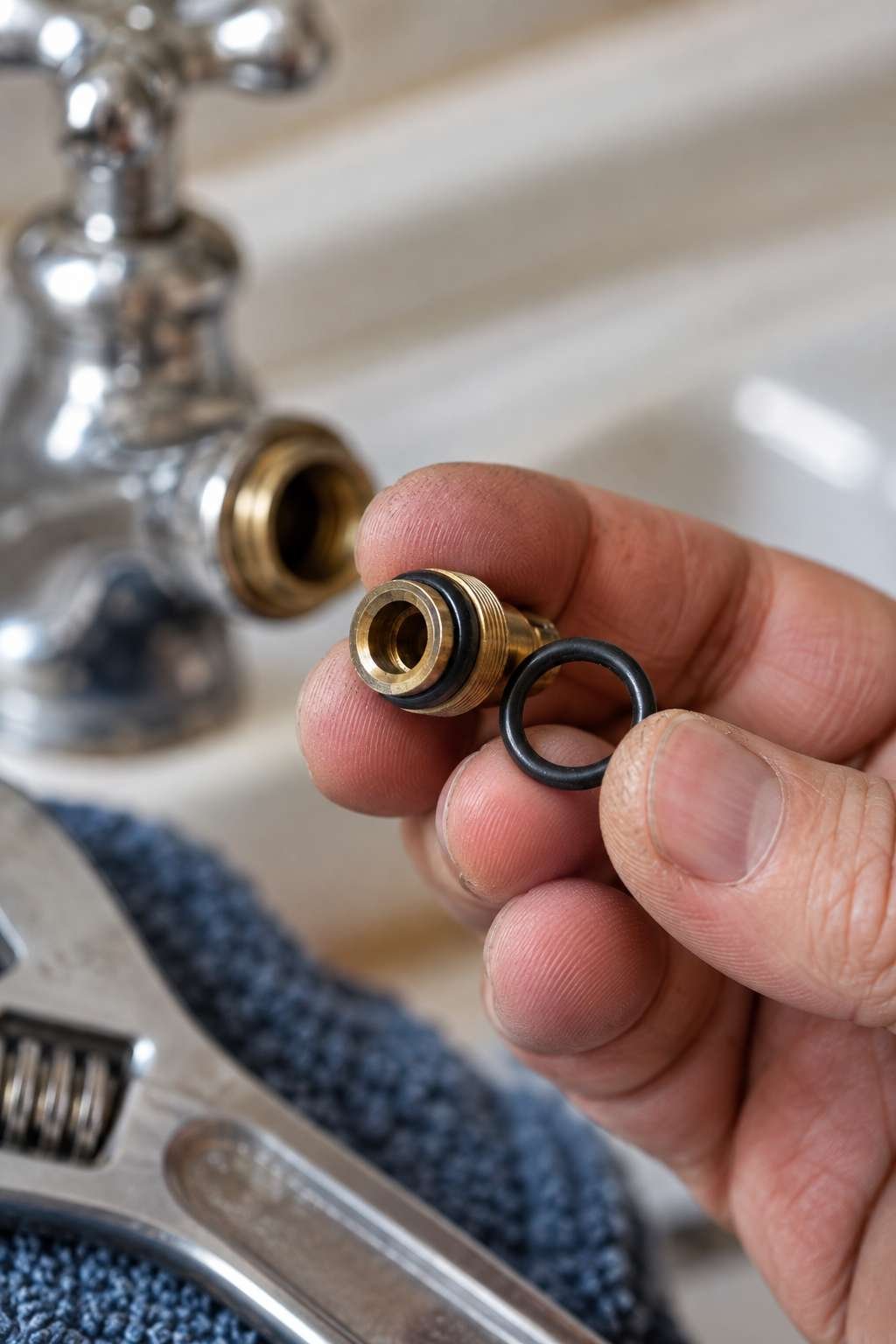 Inspecting a faucet valve seat and O-ring for wear