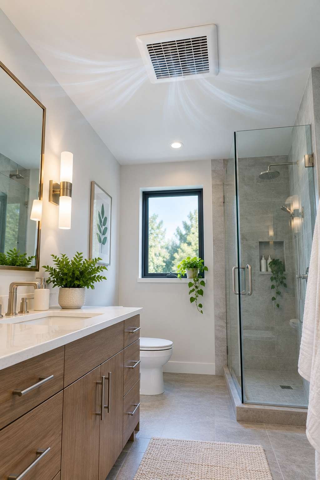 Bathroom exhaust fan running to prevent ceiling mould from returning