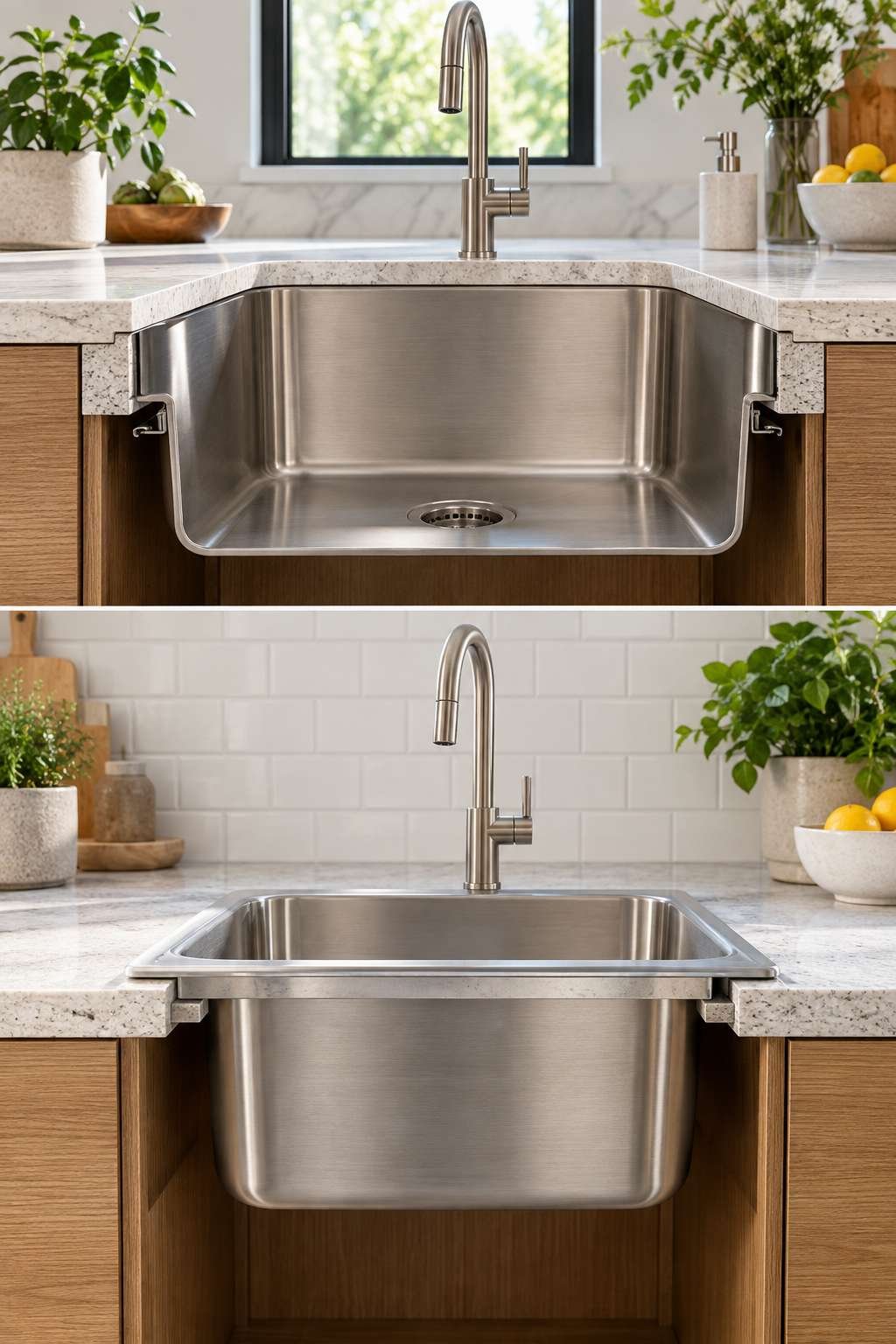 Comparison of undermount and drop-in kitchen sink installation styles