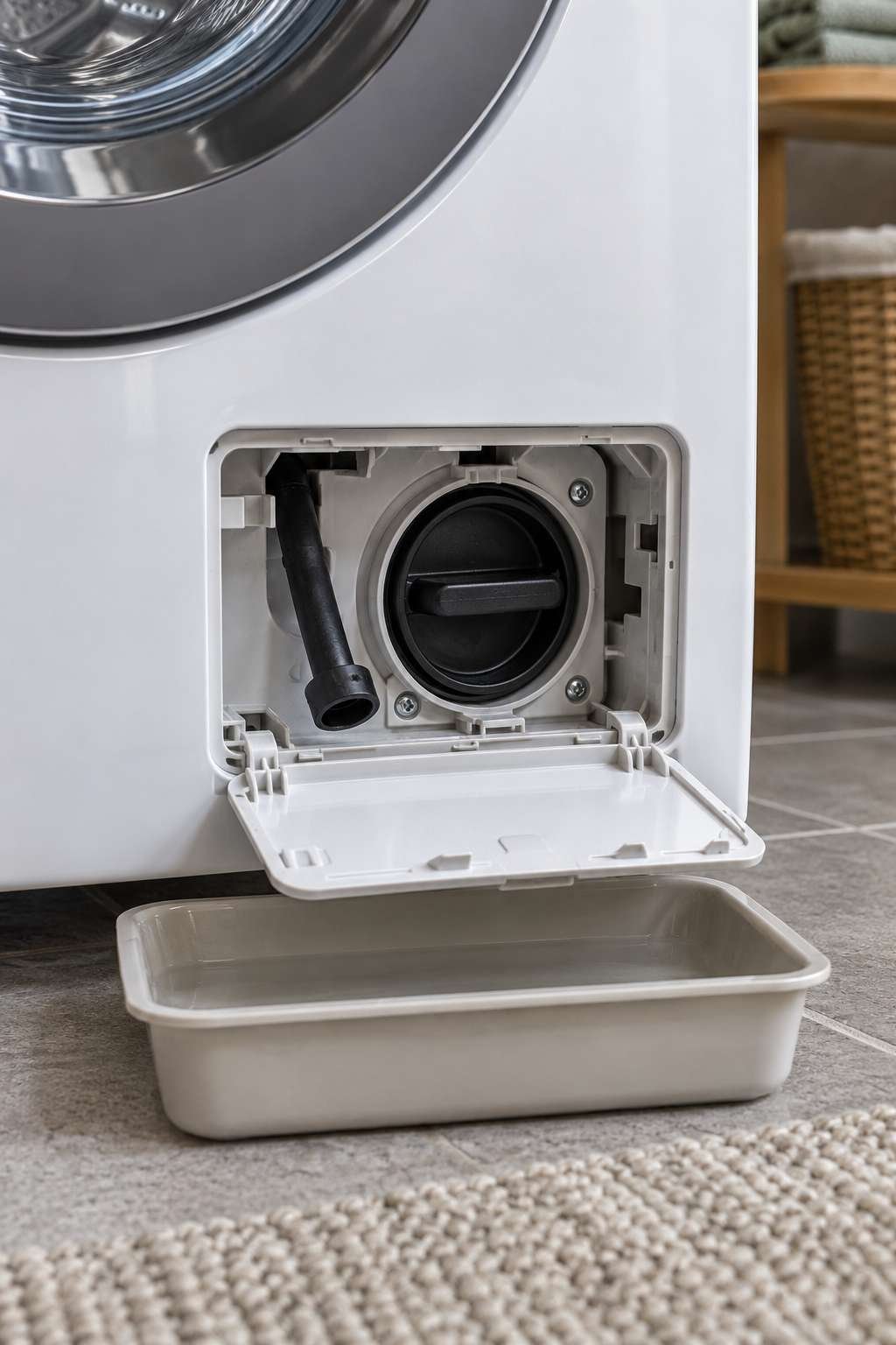 Opening a washing machine drain filter panel