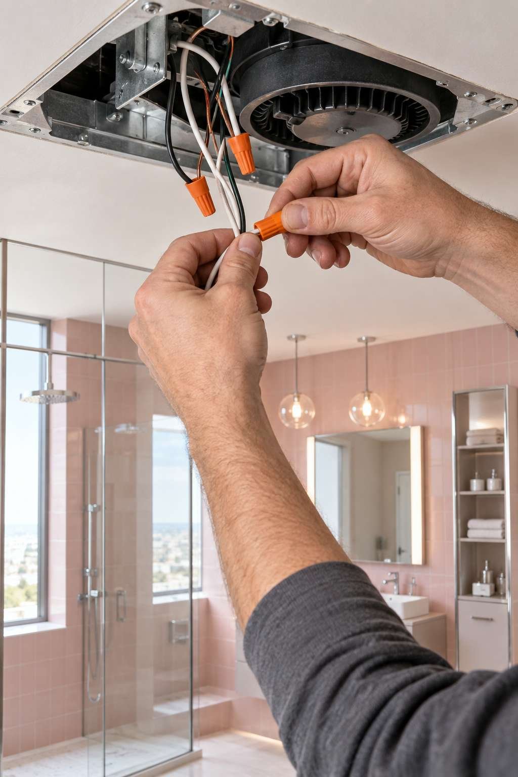 Connecting wiring for a new bathroom exhaust fan installation