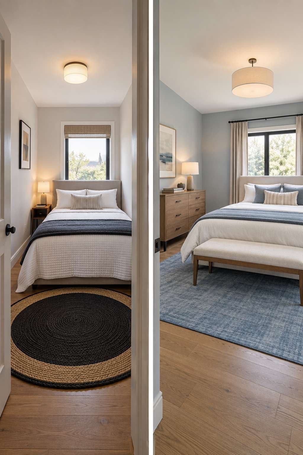 Small bedroom compared side by side with an average-size bedroom