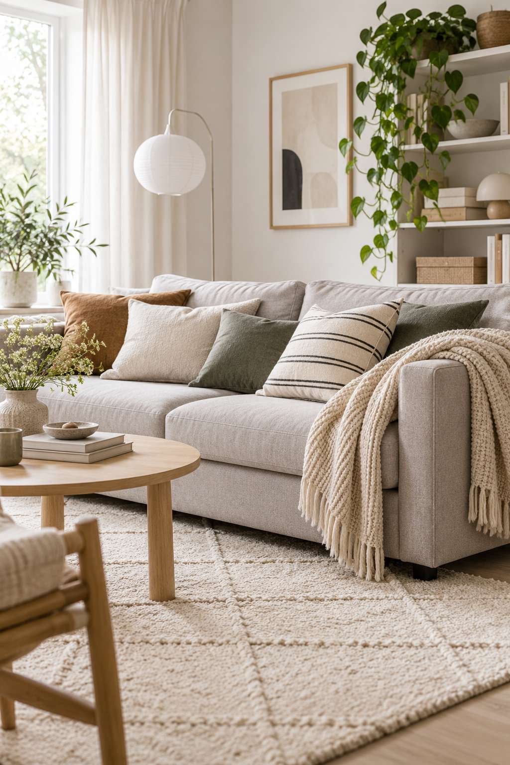 Warm floor lamp and table lamp lighting a cozy reading corner