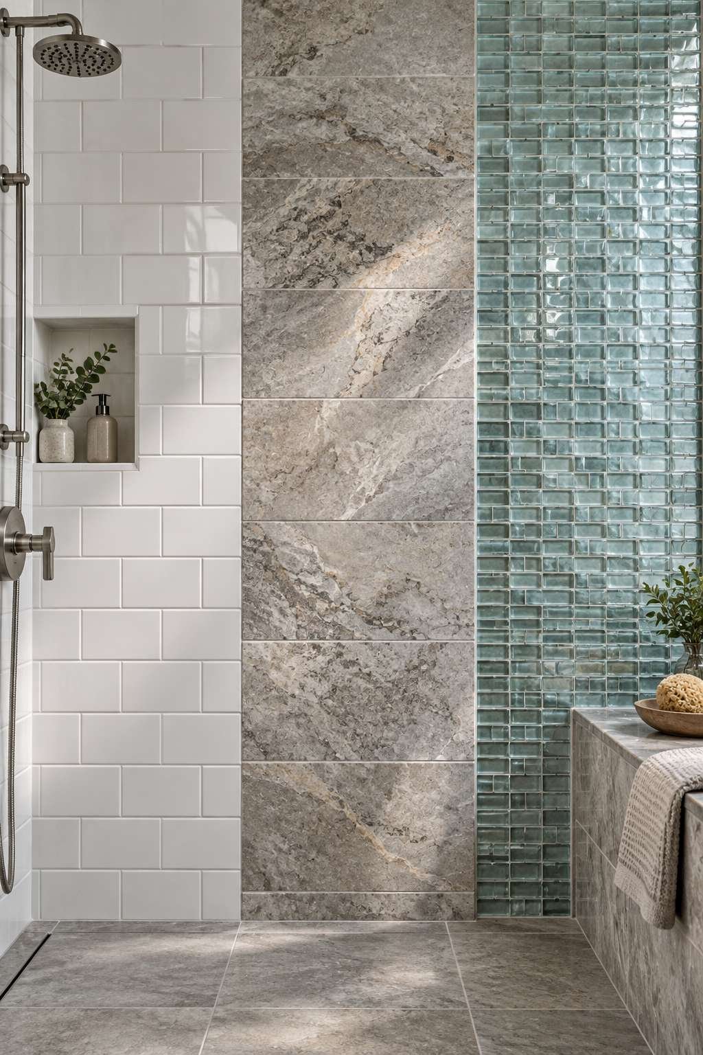 Comparison of ceramic, natural stone, and glass bathroom tile