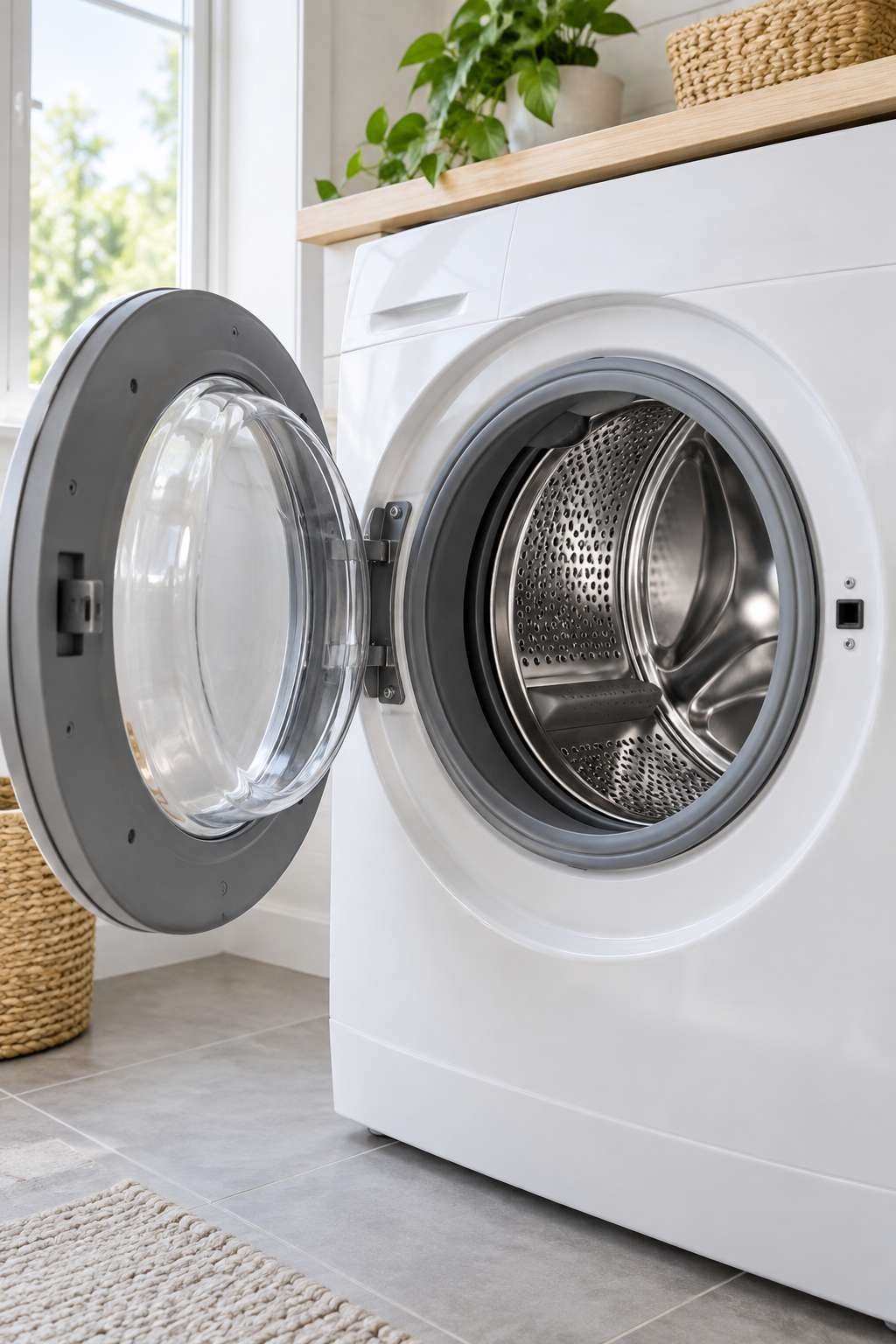 Washing machine door left open to prevent odor buildup