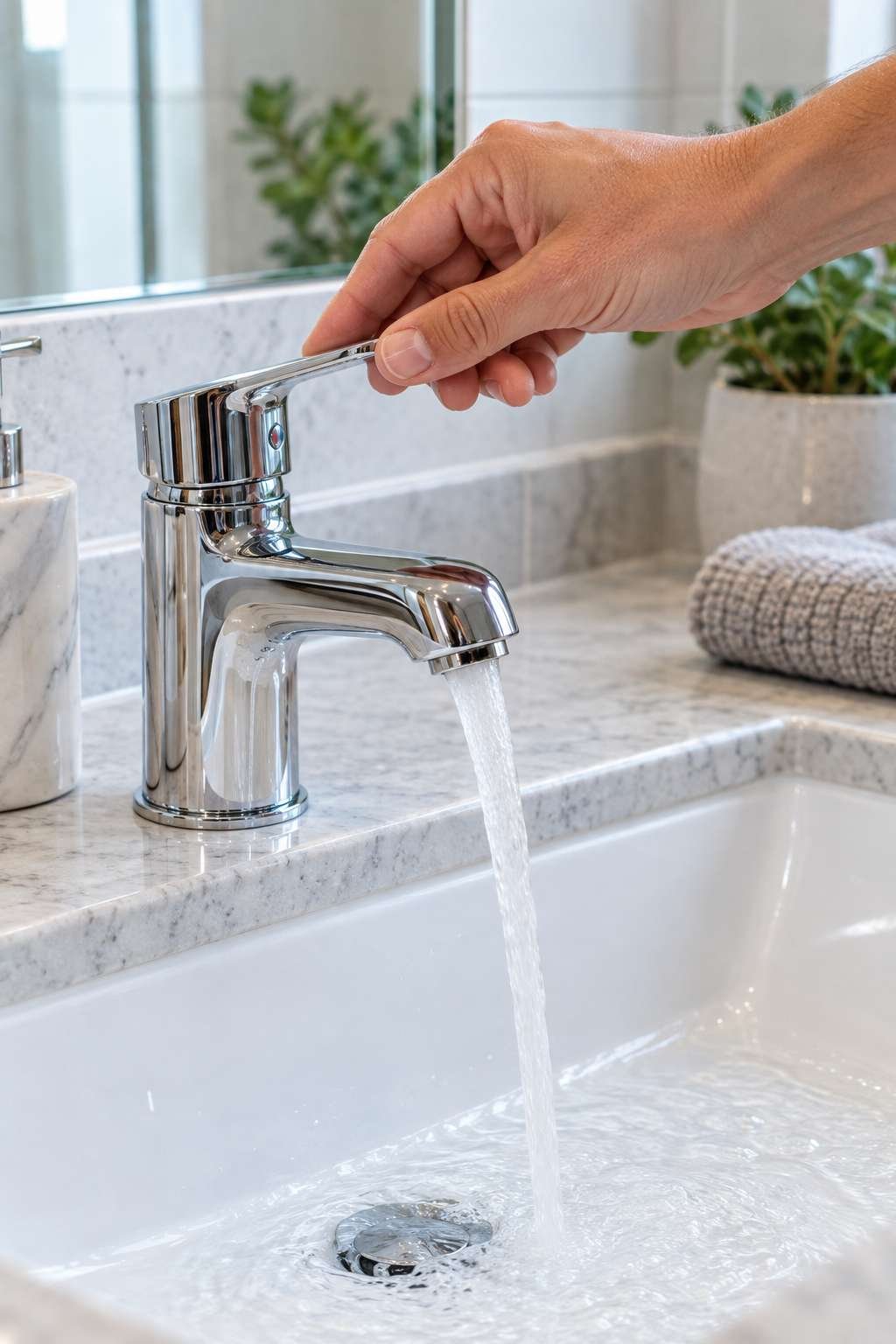 Testing a repaired bathroom faucet for leaks