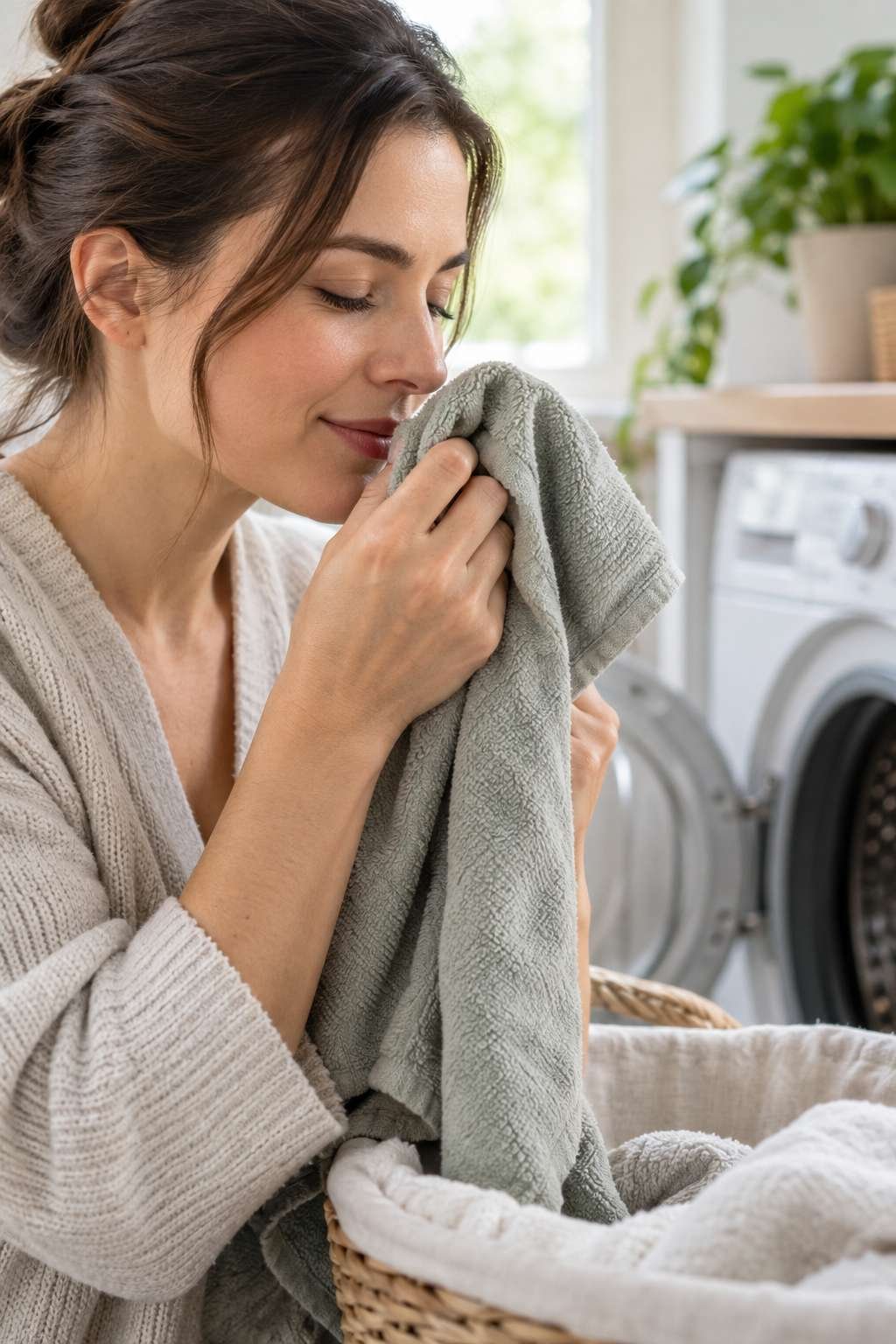 Checking damp fabric for remaining odor before drying