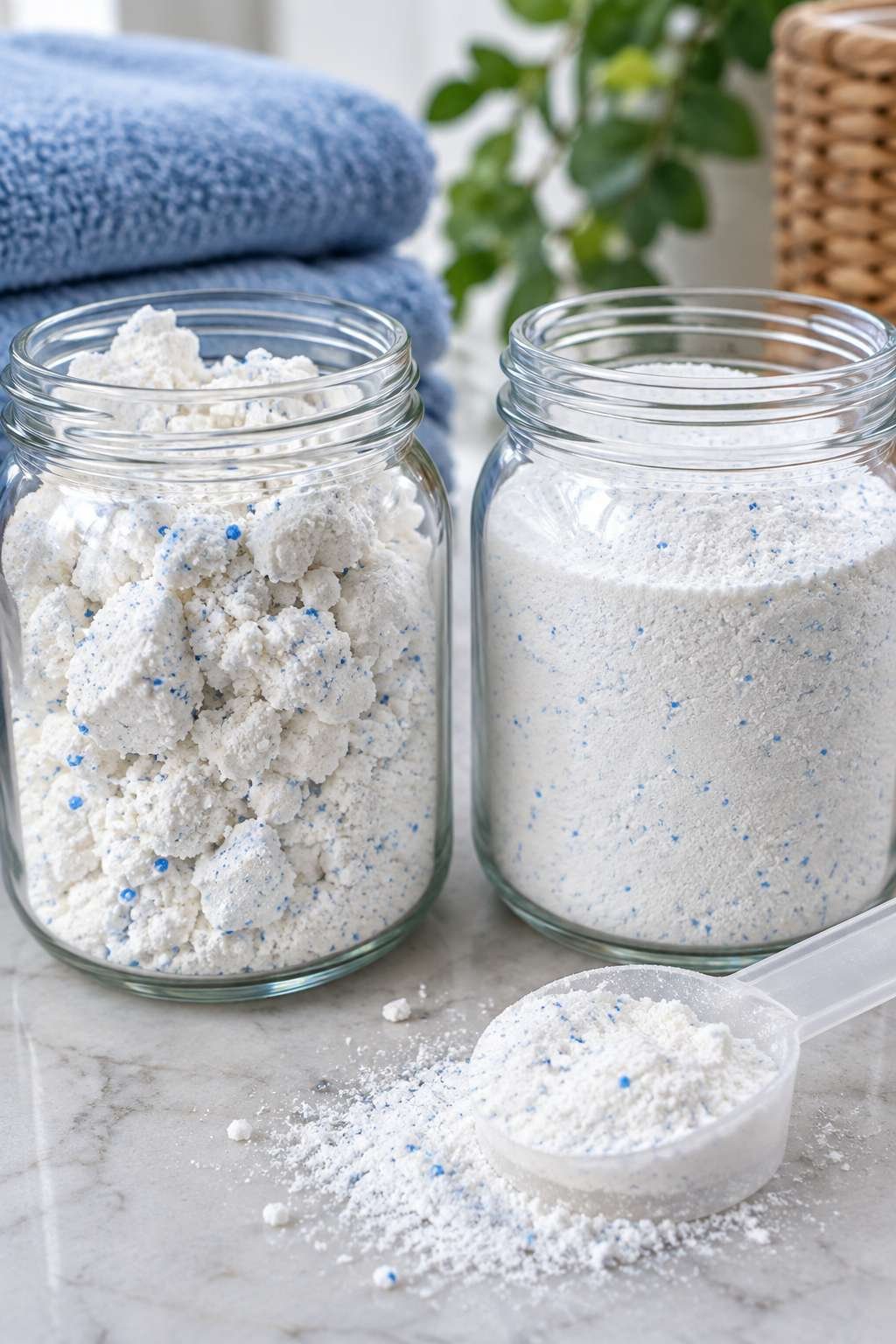 Comparing clumped and fresh homemade detergent powder